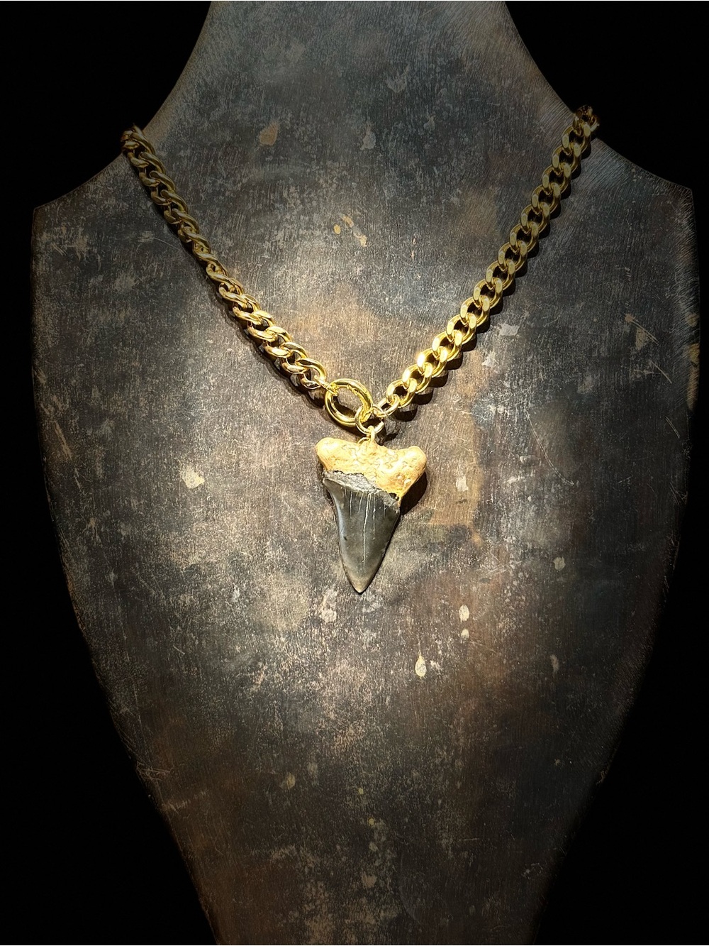 Gold-Tone Megalodon Shark Tooth Pendant Necklace for Women